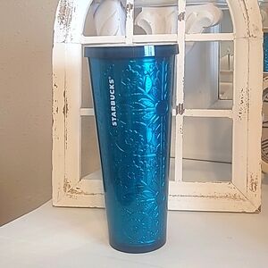 Starbucks collector cup from 2017 teal embossed 24 oz 9"